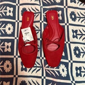 Zara Red Women's Mules with Bow Detail